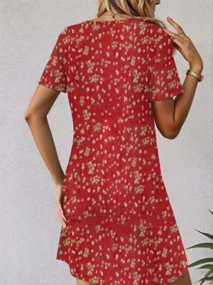 Vintage Regular Fit Geometric Crew Neck Short Sleeve Mini Dress - Image 49