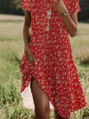 Vintage Regular Fit Geometric Crew Neck Short Sleeve Mini Dress - Image 50