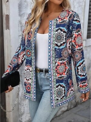 Vintage Regular Fit Geometric Crewneck Long Sleeve Jacket - Image 4