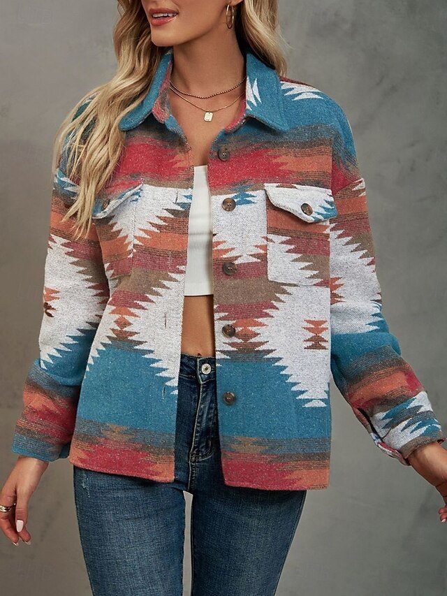 Vintage Regular Fit Geometric Long Sleeve Summer Jacket - Image 2