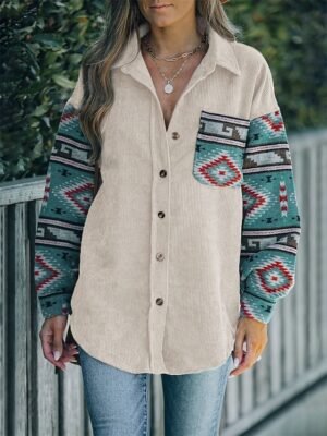 Vintage Regular Fit Geometric Long Sleeve Ethnic Jacket - Image 7