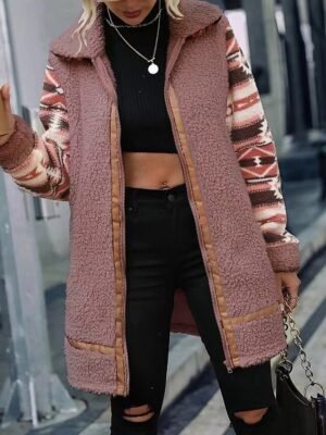 Vintage Regular Fit Geometric Turndown Long Sleeve Long Fleece Jacket - Image 8