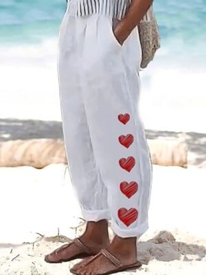 Vintage Regular Fit Heart Floral Butterfly Full Length Casual Pants - Image 2