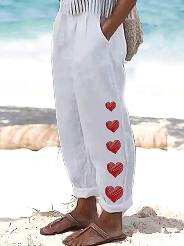 Vintage Regular Fit Heart Floral Butterfly Full Length Casual Pants - Image 2