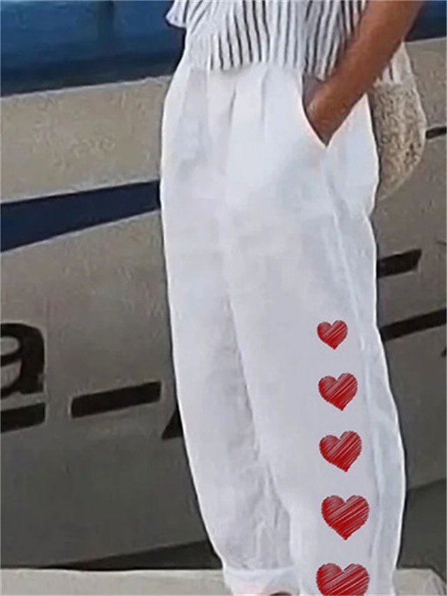 Vintage Regular Fit Heart Floral Butterfly Full Length Casual Pants - Image 8