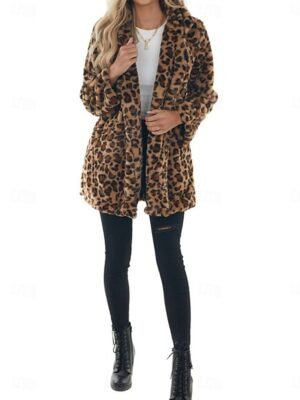 Vintage Regular Fit Leopard Turndown Long Sleeve Coat - Image 2