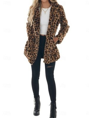 Vintage Regular Fit Leopard Turndown Long Sleeve Coat - Image 4