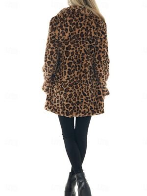 Vintage Regular Fit Leopard Turndown Long Sleeve Coat - Image 5