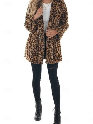 Vintage Regular Fit Leopard Turndown Long Sleeve Coat - Image 6