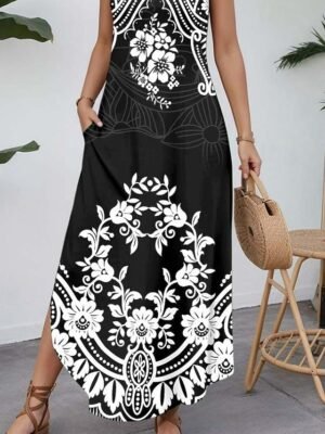 Vintage Regular Fit Paisley Crew Neck Short Sleeve Maxi Dress - Image 3