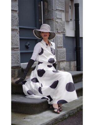 Vintage Regular Fit Polka Dot Shirt Collar Sleeveless Maxi Dress - Image 12