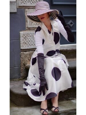 Vintage Regular Fit Polka Dot Shirt Collar Sleeveless Maxi Dress - Image 13