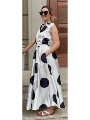 Vintage Regular Fit Polka Dot Shirt Collar Sleeveless Maxi Dress - Image 17