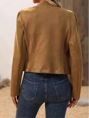 Vintage Regular Fit Solid Colour Button Long Sleeve Faux Leather Jacket - Image 2