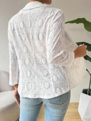 Vintage Regular Fit Solid Colour Lace Windproof Long Sleeve Spring Jacket - Image 2