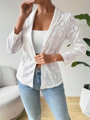 Vintage Regular Fit Solid Colour Lace Windproof Long Sleeve Spring Jacket - Image 4