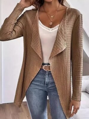 Vintage Regular Fit Solid Colour Ruffle Windproof Long Sleeve Jacket - Image 3