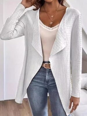 Vintage Regular Fit Solid Colour Ruffle Windproof Long Sleeve Jacket - Image 5