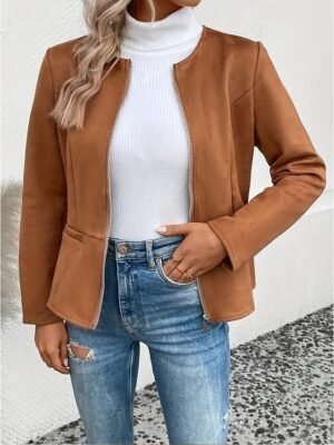 Vintage Regular Fit Solid Zipper Long Sleeve Jacket - Image 1
