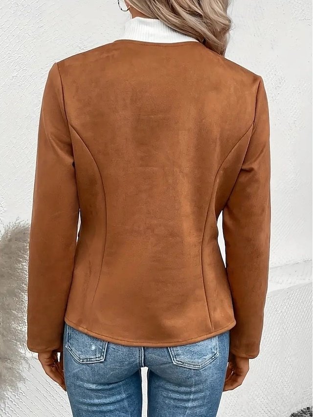 Vintage Regular Fit Solid Zipper Long Sleeve Jacket - Image 2