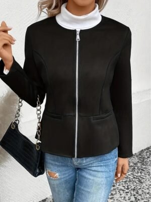 Vintage Regular Fit Solid Zipper Long Sleeve Jacket - Image 6