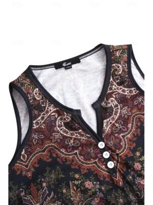 Vintage Regular Fit Tribal Split Neck Sleeveless Mini Dress - Image 9