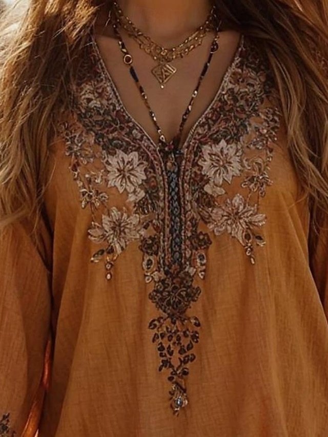 Vintage Regular Floral Crew Boat Neck 3/4 Sleeve Blouse - Image 2