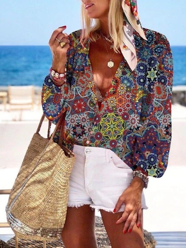 Vintage Regular Floral Shirt Collar Long Sleeve Casual Shirt - Image 1