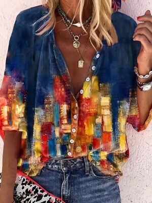 Vintage Regular Floral Shirt Collar Long Sleeve Casual Shirt - Image 2