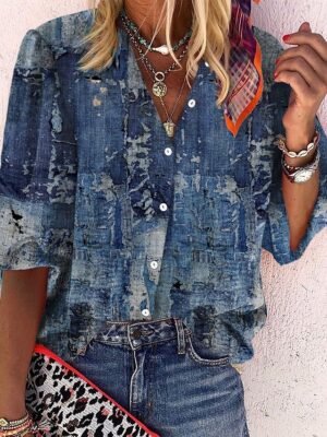 Vintage Regular Floral Shirt Collar Long Sleeve Casual Shirt - Image 3