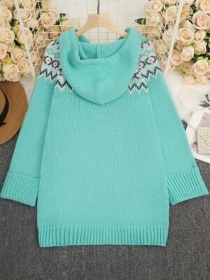 Vintage Regular Geometric Hooded Long Sleeve Regular Cardigan - Image 3