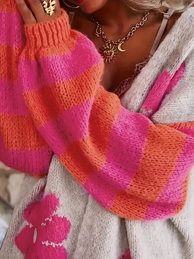 Vintage Regular Geometric Open Front Long Sleeve Regular Cardigan - Image 2