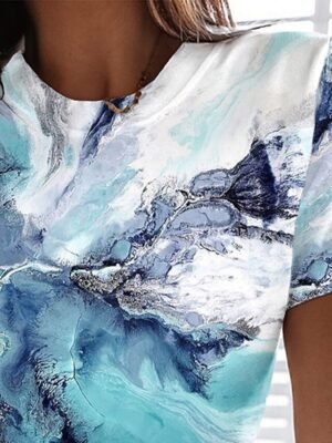 Vintage Regular Geometric Round Neck Short Sleeve Tops - Image 3