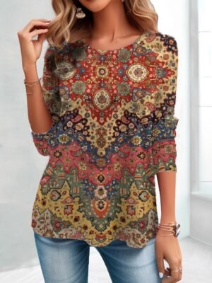 Vintage Regular Graphic Round Neck Long Sleeve Top - Image 4
