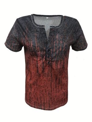 Vintage Regular Paisley V Neck Short Sleeve Henley Shirt - Image 5