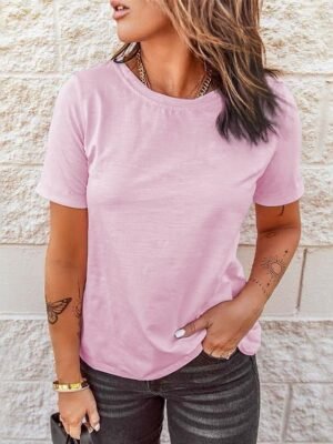 Vintage Regular Solid Round Neck Short Sleeve Top - Image 9