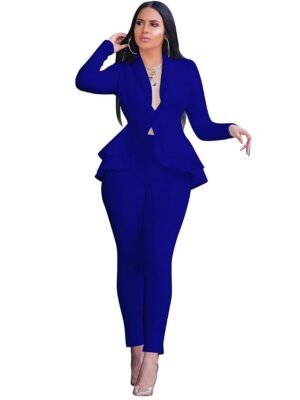 Vintage Regular Solid Shirt Collar Long Sleeve Office Blazer Suit Set - Image 2