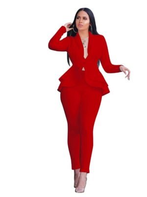 Vintage Regular Solid Shirt Collar Long Sleeve Office Blazer Suit Set - Image 5