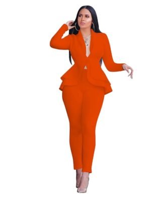 Vintage Regular Solid Shirt Collar Long Sleeve Office Blazer Suit Set - Image 6