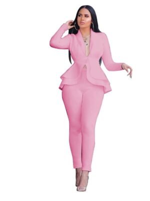 Vintage Regular Solid Shirt Collar Long Sleeve Office Blazer Suit Set - Image 7