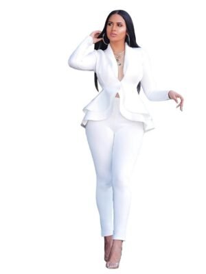 Vintage Regular Solid Shirt Collar Long Sleeve Office Blazer Suit Set - Image 8