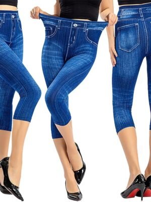 Vintage Slim Fit 3D Print High Waist Calf-Length Chinos - Image 1