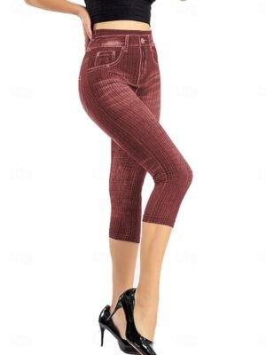 Vintage Slim Fit 3D Print High Waist Calf-Length Chinos - Image 10