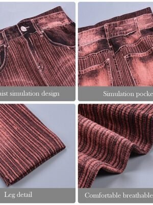 Vintage Slim Fit 3D Print High Waist Calf-Length Chinos - Image 12