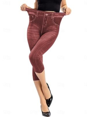 Vintage Slim Fit 3D Print High Waist Calf-Length Chinos - Image 13