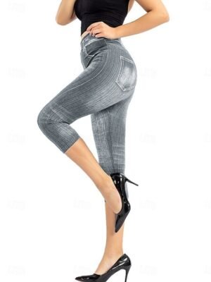 Vintage Slim Fit 3D Print High Waist Calf-Length Chinos - Image 14