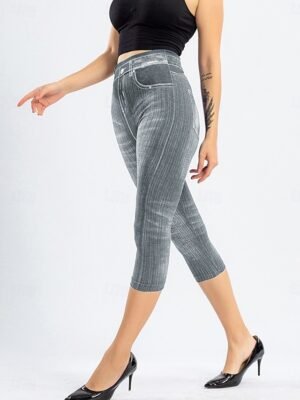 Vintage Slim Fit 3D Print High Waist Calf-Length Chinos - Image 16