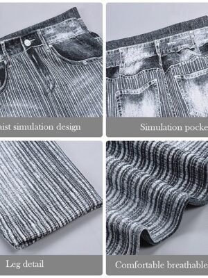 Vintage Slim Fit 3D Print High Waist Calf-Length Chinos - Image 18