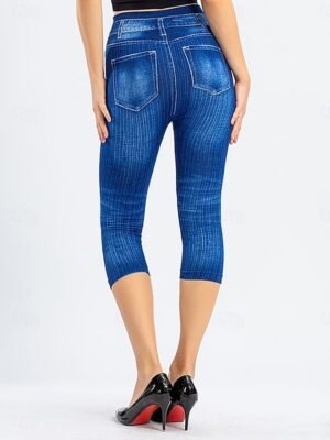 Vintage Slim Fit 3D Print High Waist Calf-Length Chinos - Image 19