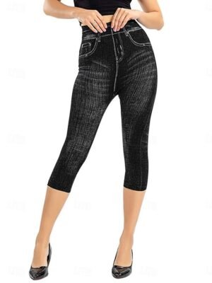 Vintage Slim Fit 3D Print High Waist Calf-Length Chinos - Image 2